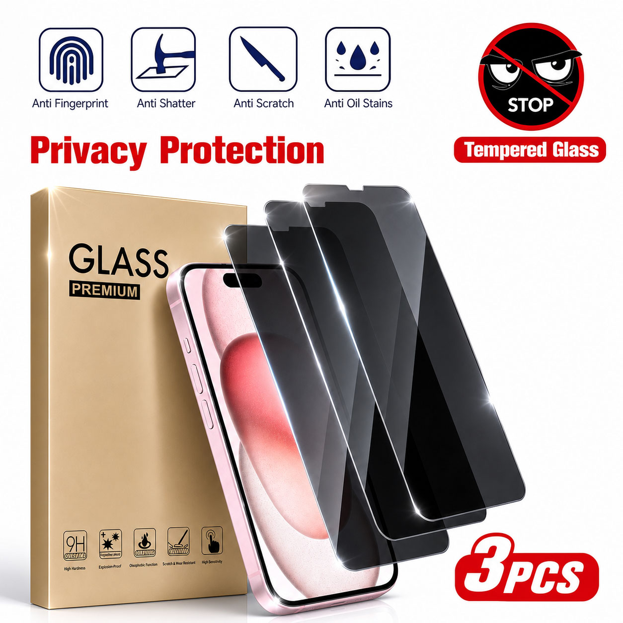Anti Spy Privacy Glass Case - 3 szt. Osłona ekranu chroniąca przed