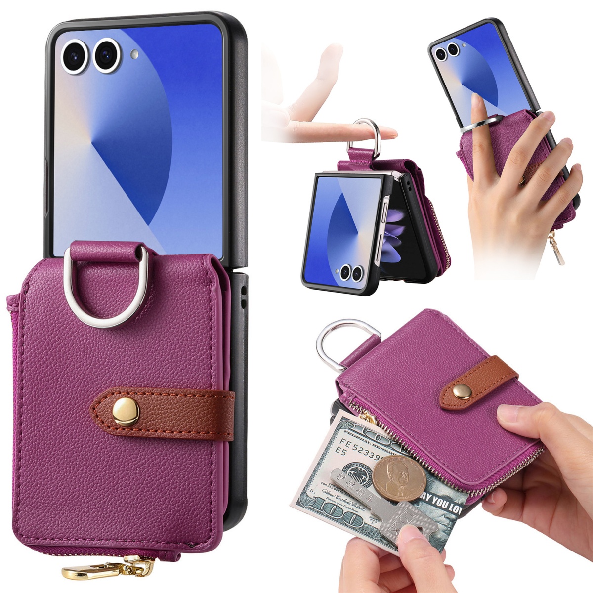 Leather Wallet Card Holder Phone Cover - Luksusowe etui na telefon z uchwytem