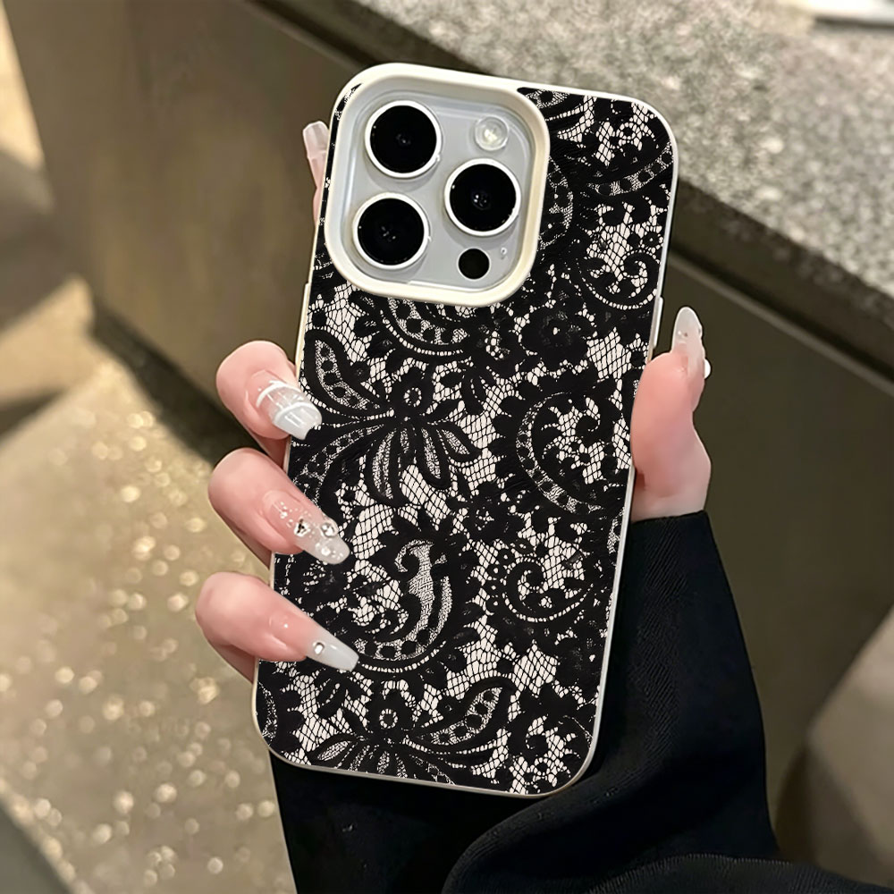 Vintage Floral Pattern Soft Case - Czarne etui na telefon z vintage
