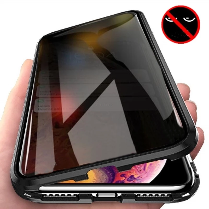 Anti Spy Privacy Glass Case - Magnetyczne szkło hartowane Prywatność Metalowa obudowa