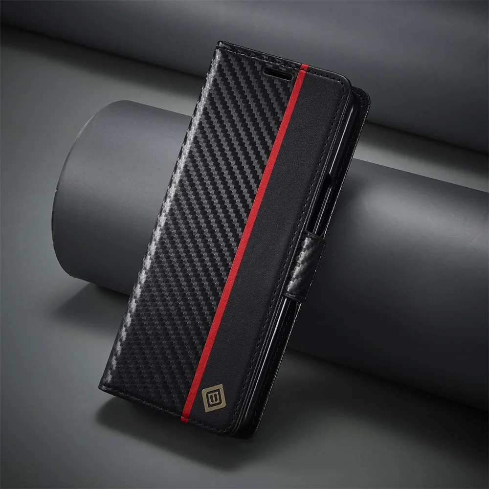 Luksusowe etui z włókna węglow – Leather Wallet Card Holder Phone Cover recenzja i cena