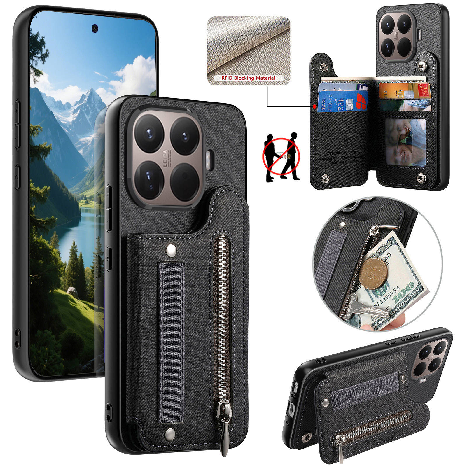 Skórzany portfel na zamek błys – Leather Wallet Card Holder Phone Cover recenzja i cena