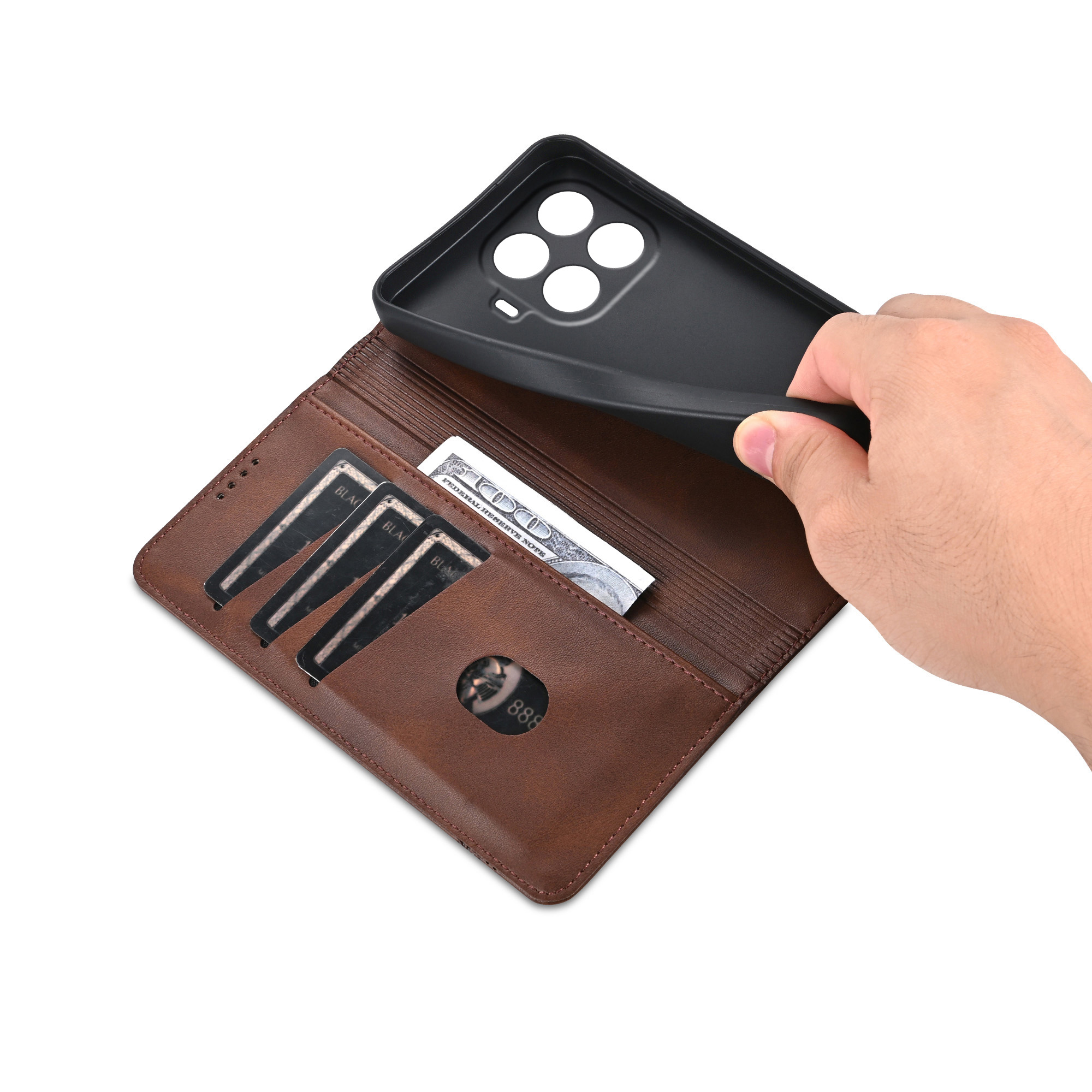 Etui biznesowe z klapką, skórz – Leather Wallet Card Holder Phone Cover recenzja i cena